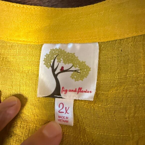 Fig and flower Anthropologie button up gauzy shirt size 2XL yellow embroidered f - Picture 7 of 11